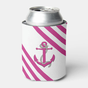 Rafraîchisseur Pour Canette Ancre rose clair marine avec corde/bande rose