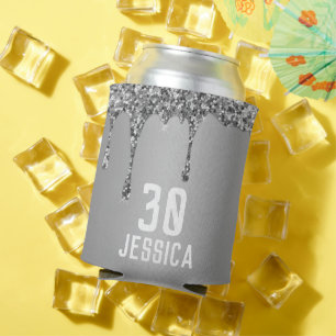 Rafraîchisseur Pour Canette Anniversaire 30ème Elégant Argent Moderne Faveurs