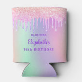 Rafraîchisseur Pour Canette Anniversaire holographique rose gouttes nom (Dos)