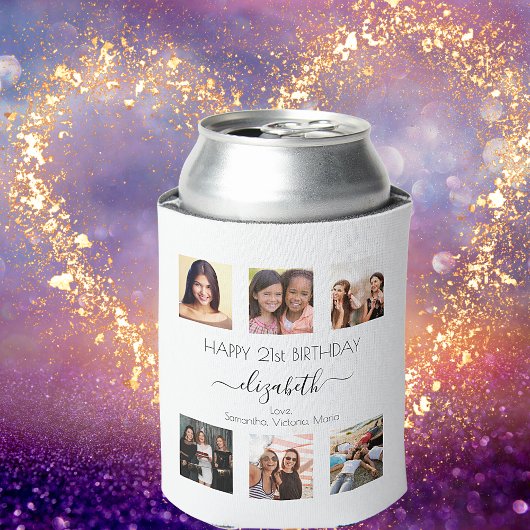 Rafraîchisseur Pour Canette Anniversaire personnalisé photo collage noir blanc