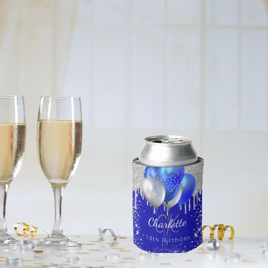 Rafraîchisseur Pour Canette Anniversaire royal bleu or ballons nom monogramme