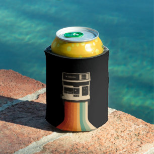 Rafraîchisseur Pour Canette Appareil photo rétro avec impression arc-en-ciel