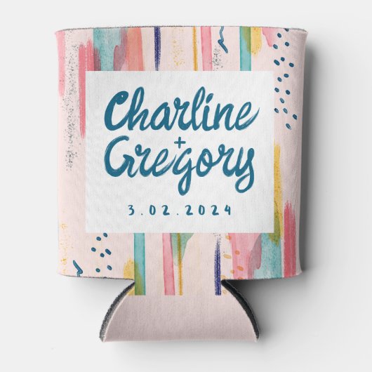 Rafraîchisseur Pour Canette Aquarelle Abstraite couleur brosse pointes Mariage (Devant)