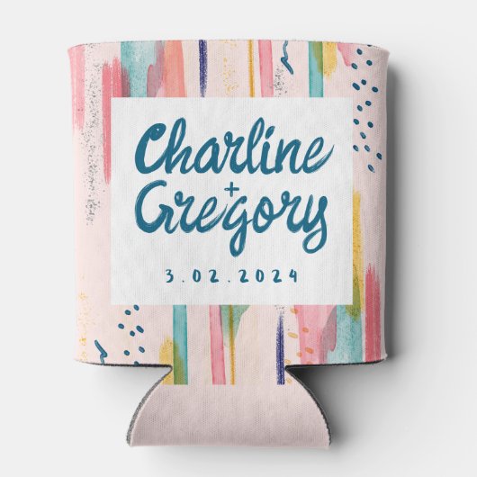 Rafraîchisseur Pour Canette Aquarelle Abstraite couleur brosse pointes Mariage (Dos)