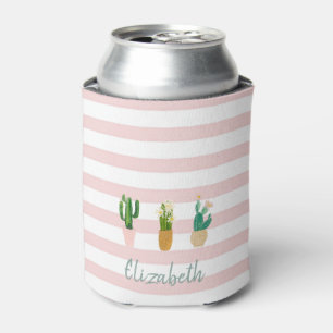 Rafraîchisseur Pour Canette Aquarelle adorable Cactus, Bandes roses