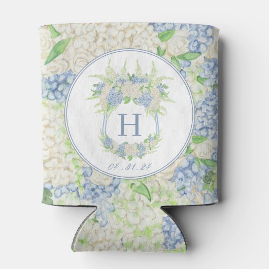 Rafraîchisseur Pour Canette Aquarelle Bleu et Blanc Hydrangea Crest (Dos)