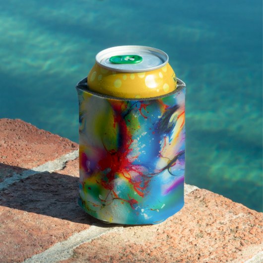 Rafraîchisseur Pour Canette Aquarelle bleu rouge jaune vert Abstraction (Piscine in situ)