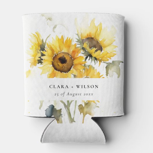 Rafraîchisseur Pour Canette Aquarelle Boho minimale Tournesol Mariage rustique (Dos)
