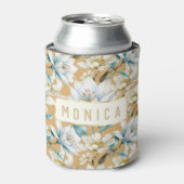 Rafraîchisseur Pour Canette Aquarelle botanique bleu blanc lily floral (Can devant)