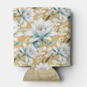 Rafraîchisseur Pour Canette Aquarelle botanique bleu blanc lily floral (Dos)