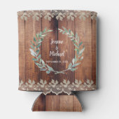 Rafraîchisseur Pour Canette Aquarelle botanique feuille Mariage de bois rustiq (Dos)