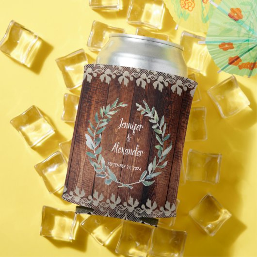 Rafraîchisseur Pour Canette Aquarelle botanique feuille Mariage de bois rustiq (Été in situ)