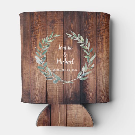 Rafraîchisseur Pour Canette Aquarelle botanique feuille Mariage de bois rustiq (Dos)