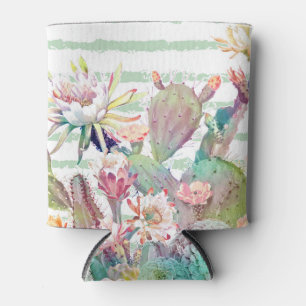 Rafraîchisseur Pour Canette Aquarelle cactus, motifs floraux et rayures