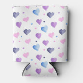 Rafraîchisseur Pour Canette Aquarelle Coeurs Motif Bleu rose pourpre (Devant)