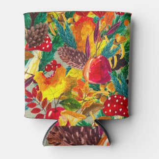 Rafraîchisseur Pour Canette Aquarelle d'automne Feuilles Champignons Motif