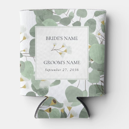 Rafraîchisseur Pour Canette Aquarelle Eucalyptus Mariage de fleurs vertes (Devant)