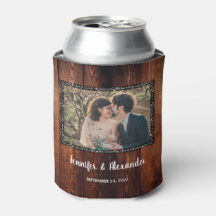 Rafraîchisseur Pour Canette Aquarelle feuille rustique bois photo mariage peut