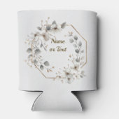 Rafraîchisseur Pour Canette Aquarelle Fleurs blanches Cadre doré Argent Turquo (Dos)