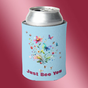 Rafraîchisseur Pour Canette Aquarelle florale simple Monogramme Abeille sur bl