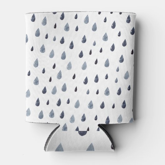 Rafraîchisseur Pour Canette Aquarelle gouttes de pluie, indigo motif sans soud (Devant)