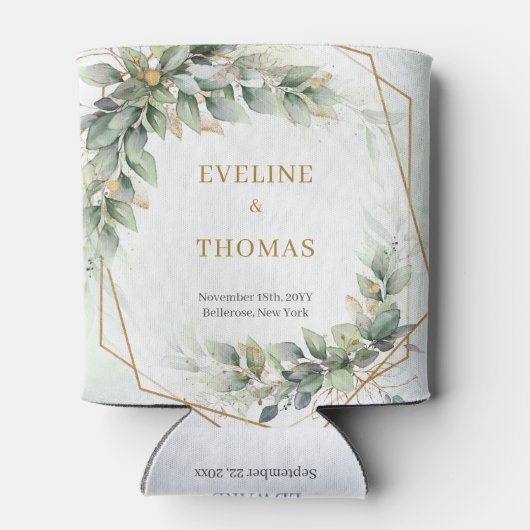 Rafraîchisseur Pour Canette Aquarelle mariage vert poussiéreux et paillettes d (Dos)