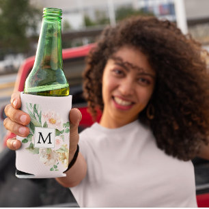 Rafraîchisseur Pour Canette Aquarelle moderne Fleurs roses Monogrammes