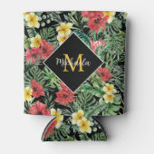 Rafraîchisseur Pour Canette Aquarelle Monogramme floral tropical (Devant)