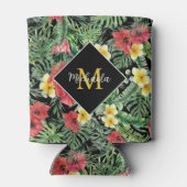 Rafraîchisseur Pour Canette Aquarelle Monogramme floral tropical (Dos)