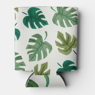 Rafraîchisseur Pour Canette Aquarelle Monstera : Texture verte sans joint.