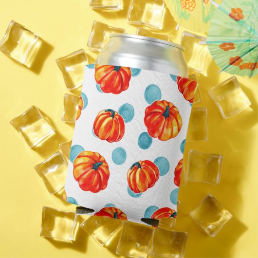 Rafraîchisseur Pour Canette Aquarelle orange Citrouille bleu Pois (Été in situ)