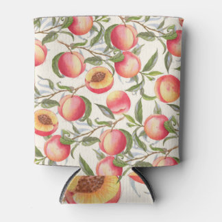 Rafraîchisseur Pour Canette Aquarelle pêche, motif floral transparent.