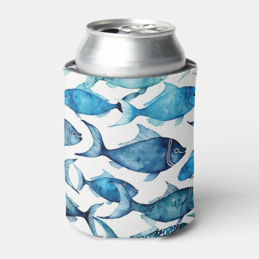 Rafraîchisseur Pour Canette Aquarelle poisson bleu | Manches à boisson Ocean C (Can devant)