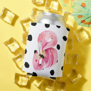 Rafraîchisseur Pour Canette Aquarelle rose exotique moderne Flamant rose & poi