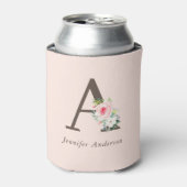 Rafraîchisseur Pour Canette Aquarelle rose Monogramme floral (Can devant)