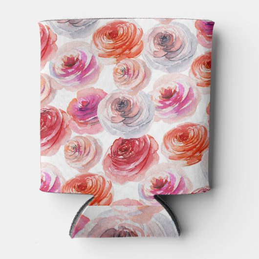 Rafraîchisseur Pour Canette Aquarelle rose : Motif Floral sans joint. (Devant)
