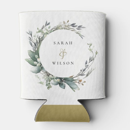 Rafraîchisseur Pour Canette Aquarelle rustique Mariage de serrure vert feuilla (Dos)