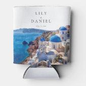 Rafraîchisseur Pour Canette Aquarelle Santorini Grèce Destination Mariage (Devant)