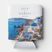 Rafraîchisseur Pour Canette Aquarelle Santorini Grèce Destination Mariage (Dos)