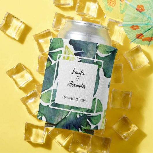 Rafraîchisseur Pour Canette Aquarelle tropicale feuille mariée Mariage (Été in situ)