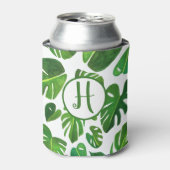 Rafraîchisseur Pour Canette Aquarelle Tropicale Monstera Blanc Vert CUSTOM (Can devant)