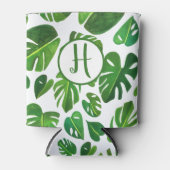 Rafraîchisseur Pour Canette Aquarelle Tropicale Monstera Blanc Vert CUSTOM (Devant)