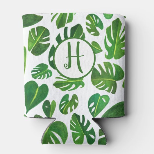 Rafraîchisseur Pour Canette Aquarelle Tropicale Monstera Blanc Vert CUSTOM (Dos)