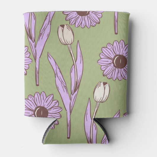 Rafraîchisseur Pour Canette Aquarelle verte violette Florale Boisson Botanique (Devant)