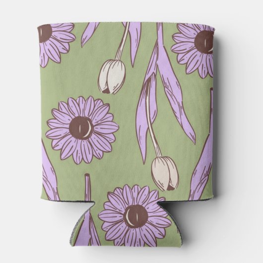 Rafraîchisseur Pour Canette Aquarelle verte violette Florale Boisson Botanique (Dos)