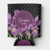 Rafraîchisseur Pour Canette Aquarelle violet Iris noir blanc Pois (Devant)