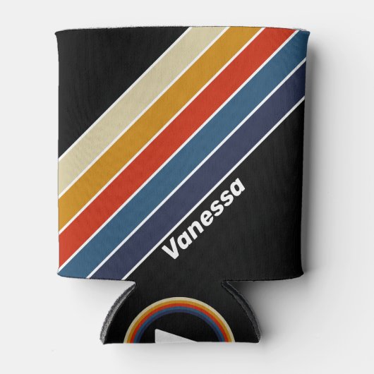 Rafraîchisseur Pour Canette Arc-en-ciel rétro avec nom (Devant)