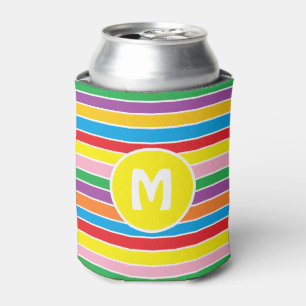 Rafraîchisseur Pour Canette Arc-en-ciel vibrant à rayures colorées et monogram