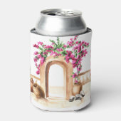 Rafraîchisseur Pour Canette Architecture méditerranéenne, fleurs, aquarelle, h (Can devant)