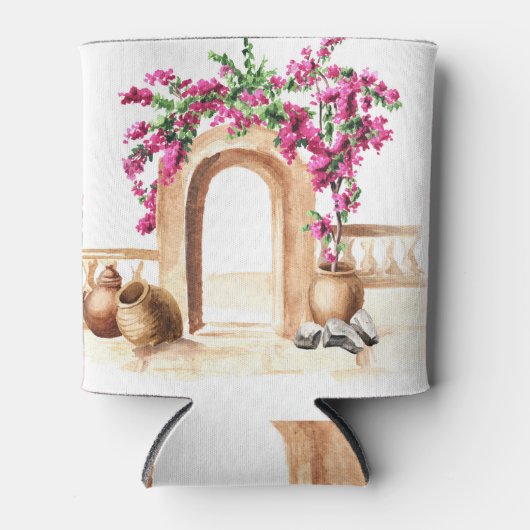 Rafraîchisseur Pour Canette Architecture méditerranéenne, fleurs, aquarelle, h (Devant)